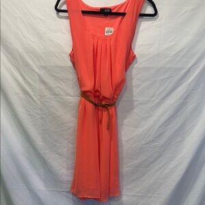 a.n.a‎ Coral Pink Sleeveless Scoop Neck Mini Sundress with Braided Belt NWT L